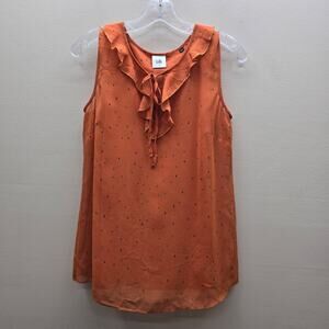Cabi Women’s Sprinkles Dots Sheer Ruffle Blouse Top Orange Blue Size Small